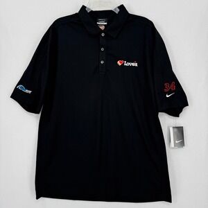 Nike Golf Polo Shirt Mens L Black Front Row Motorsports Loves 34 Dri-FIT 266998
